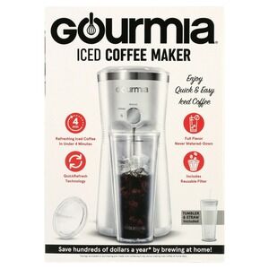 Gourmia Iced Coffee Maker with 25 fl oz. Reusable Tumbler - White